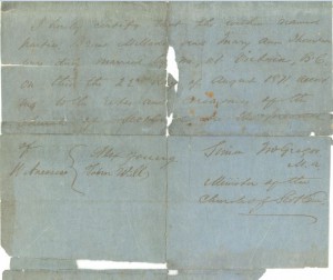 Certification of Mellado - Thompson marriage, 22 August 1871.